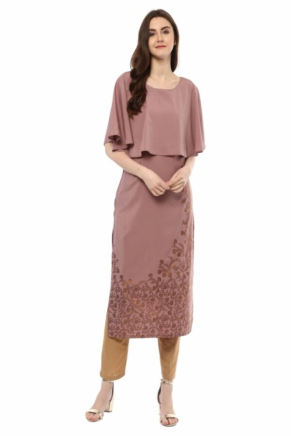 Wine Colour Half Sleeve Crepe Straight Kurta