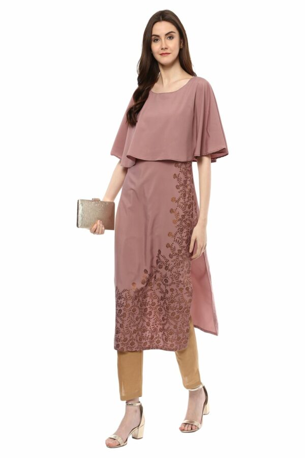 Wine Colour Half Sleeve Crepe Straight Kurta - Image 2