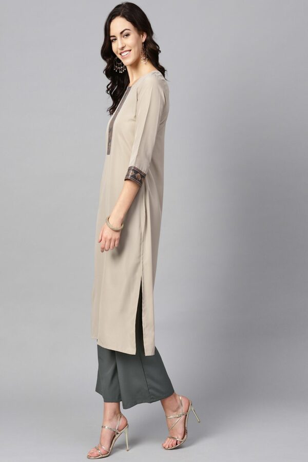 Beige Color Solid Straight Crepe Kurta Palazzo Set - Image 4