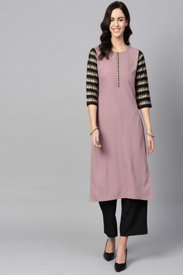 Purple Color Solid Straight Crepe Kurta