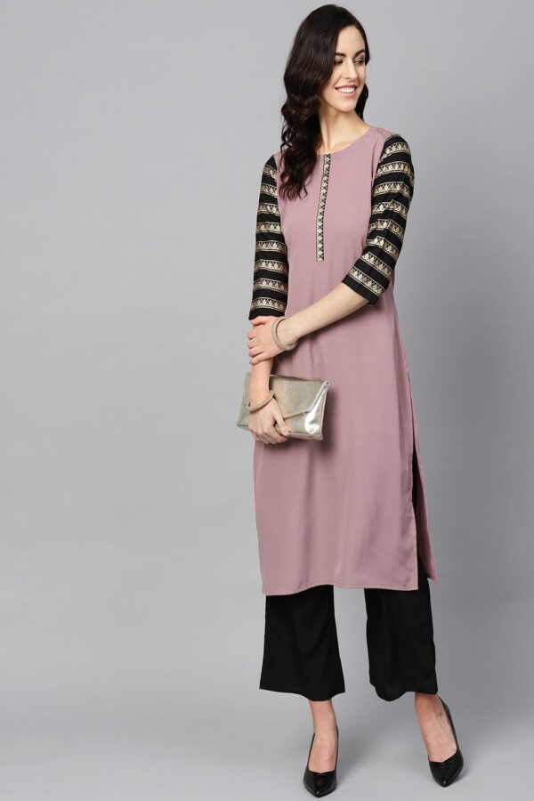 Purple Color Solid Straight Crepe Kurta - Image 2