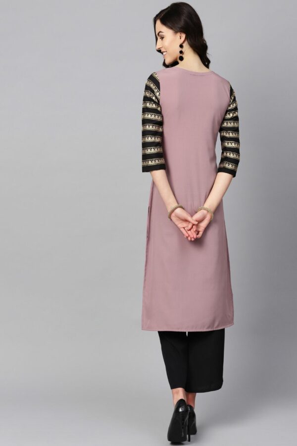 Purple Color Solid Straight Crepe Kurta - Image 3