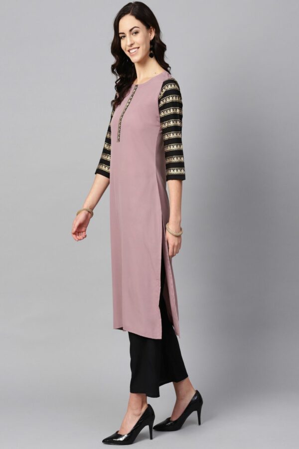 Purple Color Solid Straight Crepe Kurta - Image 4