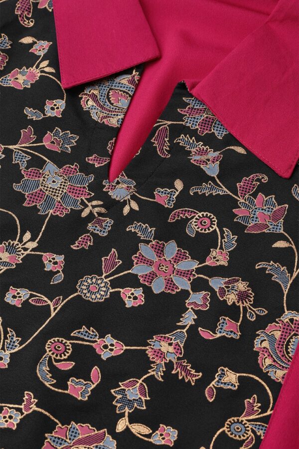 Dark Pink Colour Khadi Print Straight Crepe Kurta With Palazzo / Salwar Suit Set - Image 5