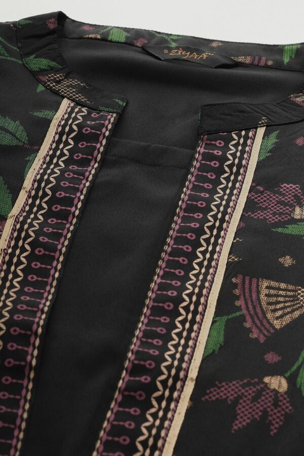 Black Crepe Foil Printed A-Line Kurta With Pant Set - Image 4