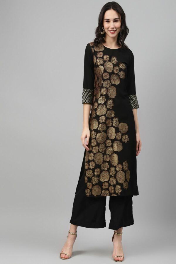 Black Color Foil Print Straight Kurta