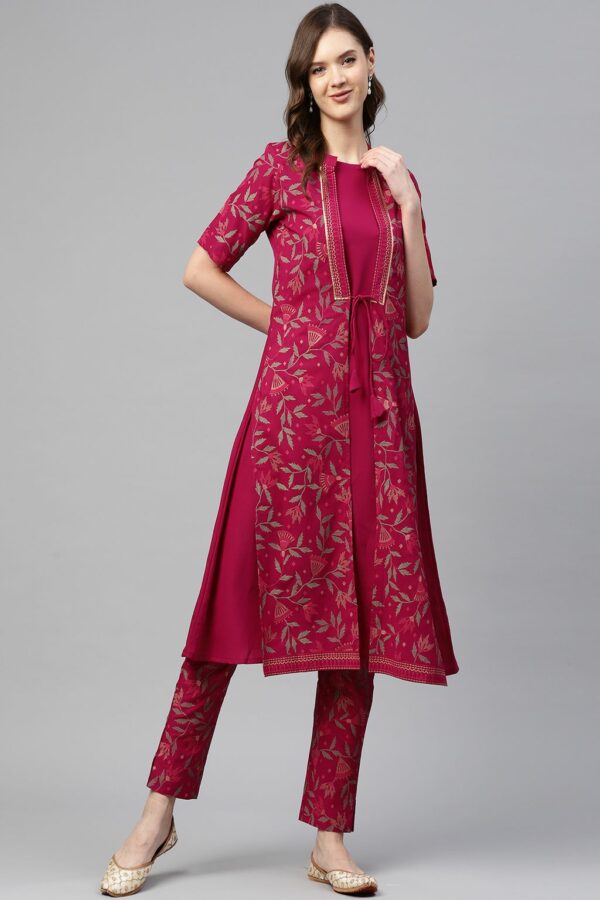 Dark Pink Color Foil Printed A-Line Kurta