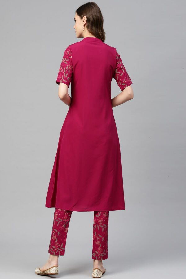 Dark Pink Color Foil Printed A-Line Kurta - Image 3