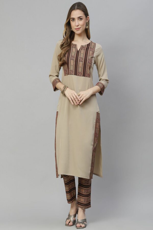 Beige Color Foil Print Straight Kurta And Pant Set