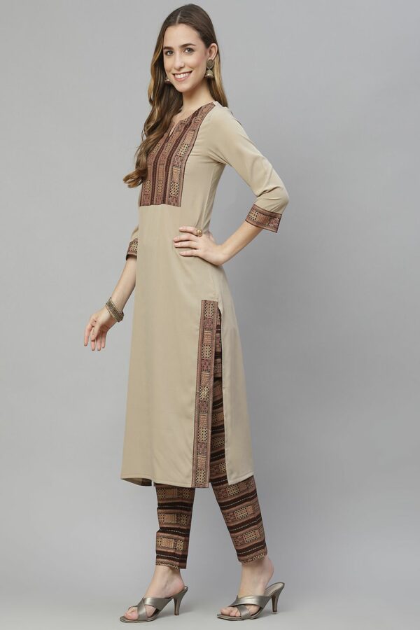 Beige Color Foil Print Straight Kurta And Pant Set - Image 2