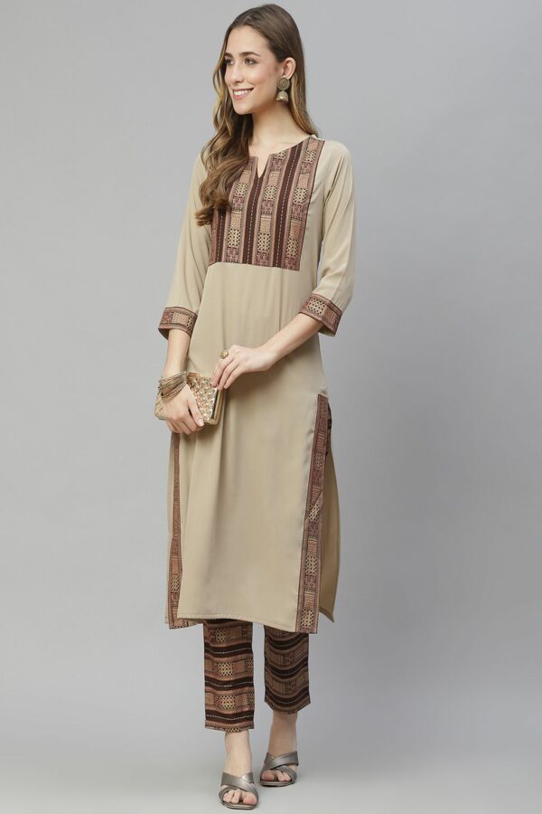 Beige Color Foil Print Straight Kurta And Pant Set - Image 5