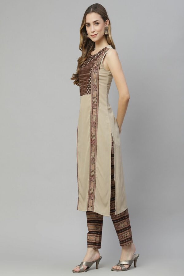 Beige Color Foil Print Straight Kurta And Pant Set - Image 2