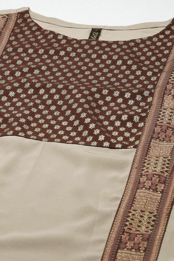 Beige Color Foil Print Straight Kurta And Pant Set - Image 4