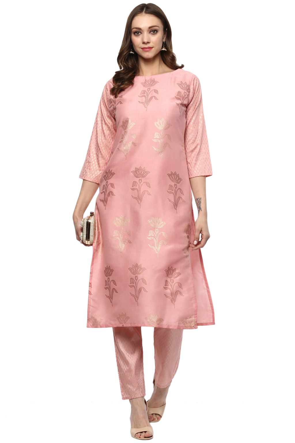Buy New Elite Rayon Kurti with Pant in Gold Print for Women and Girls  (Yellow, Medium) at Amazon.in