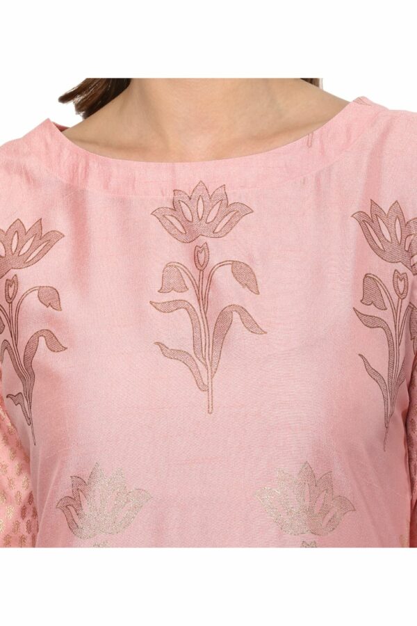 women's Pink Colour Straight polysilk Gold Foil Print Kurta - Image 5