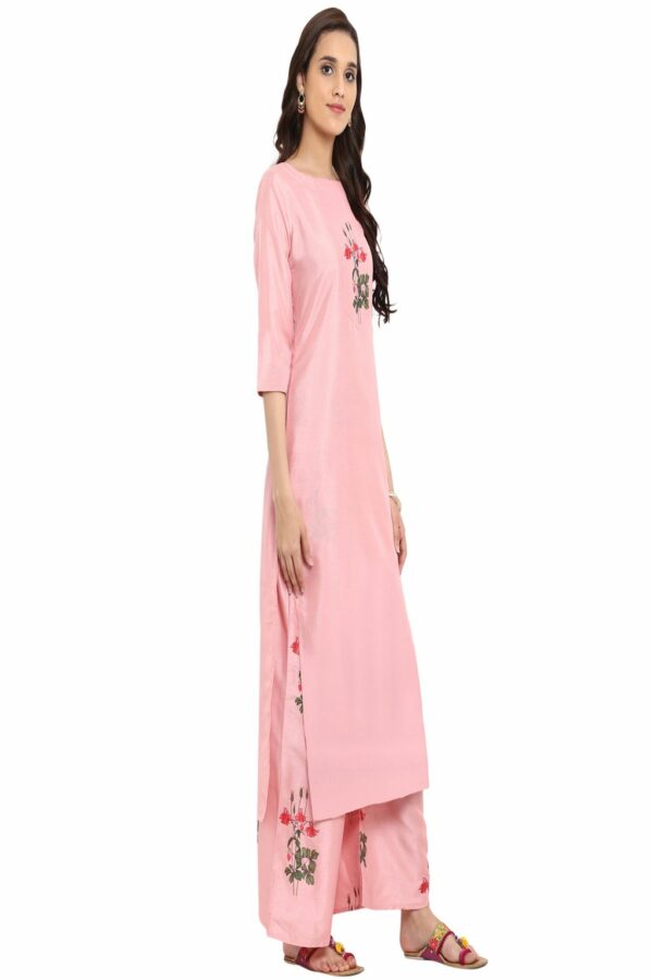 women's Pink color Straight Digital Print Kurta Palazzo set - Image 6