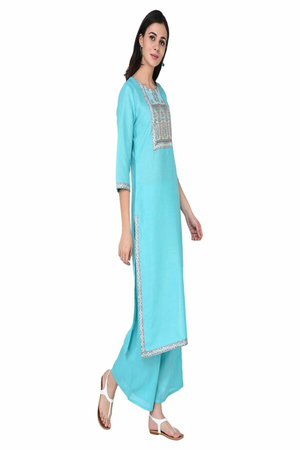 women's Summer Blue color Straight Digital Print Kurta Palazzo Set - Image 6