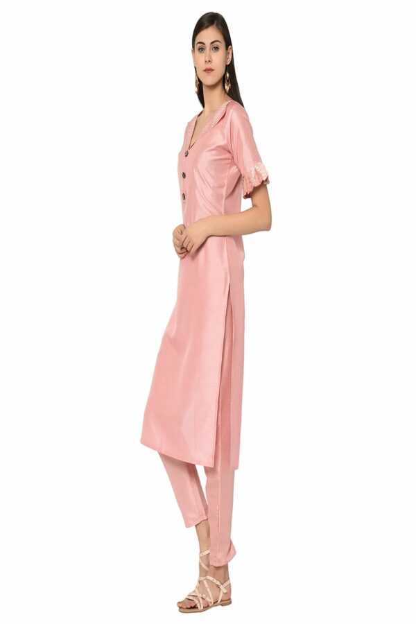 Pink Color Straight Foil Print Kurta Pant Set - Image 6