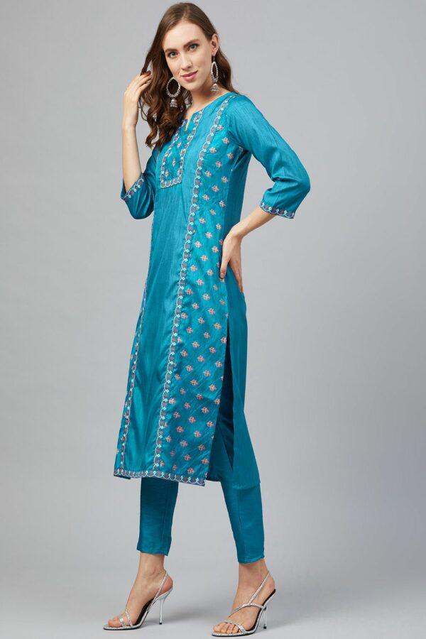 Blue Colour Straight Art Silk Kurta(ZIKUPS3112) - Image 3