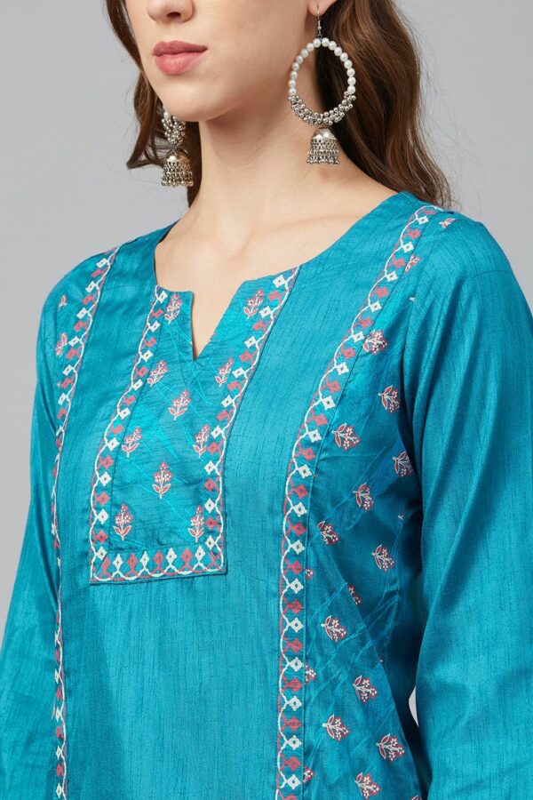 Blue Colour Straight Art Silk Kurta(ZIKUPS3112) - Image 4