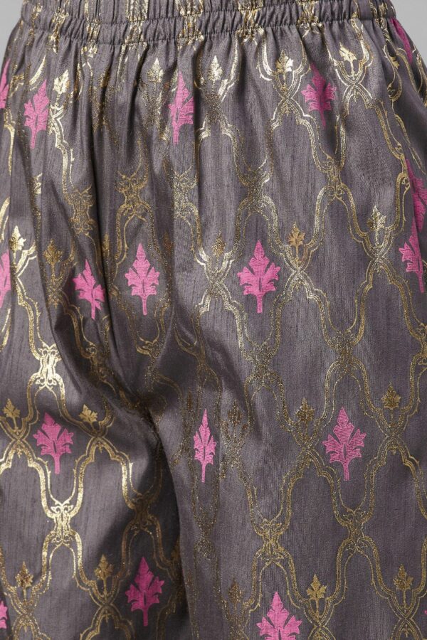 Pink Poly Silk Foil Printed Straight Kurta With Palazzo Set - Image 6