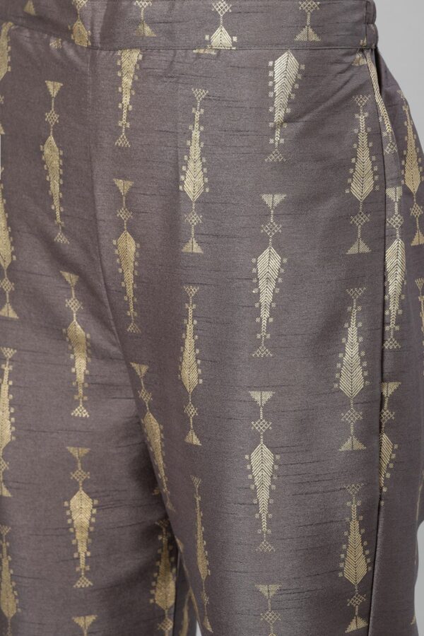 Grey Color Foil Print Straight Kurta And Pant Set - Image 6