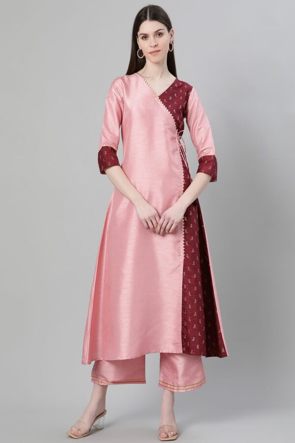 Pink Color Foil Print Flared Kurta And Palazzo Set