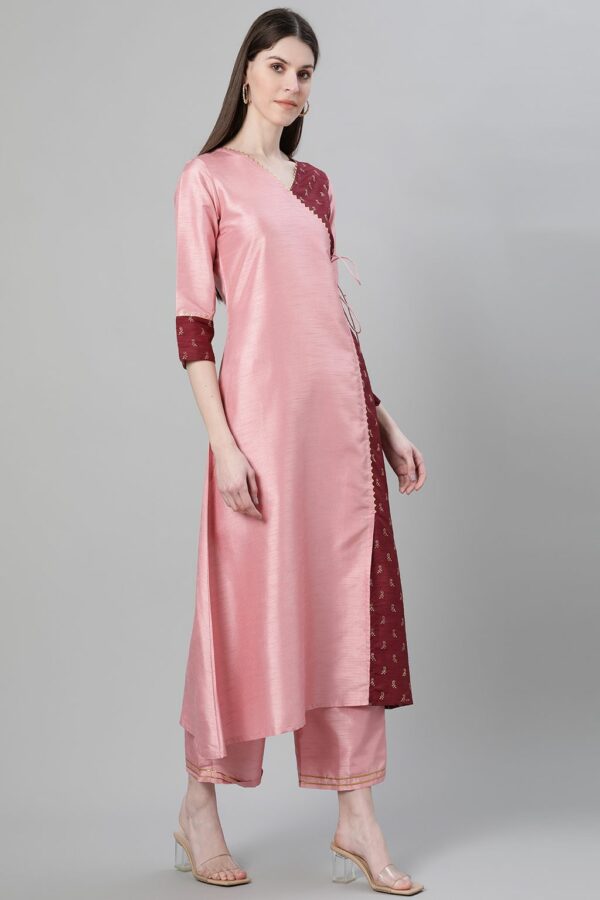 Pink Color Foil Print Flared Kurta And Palazzo Set - Image 2