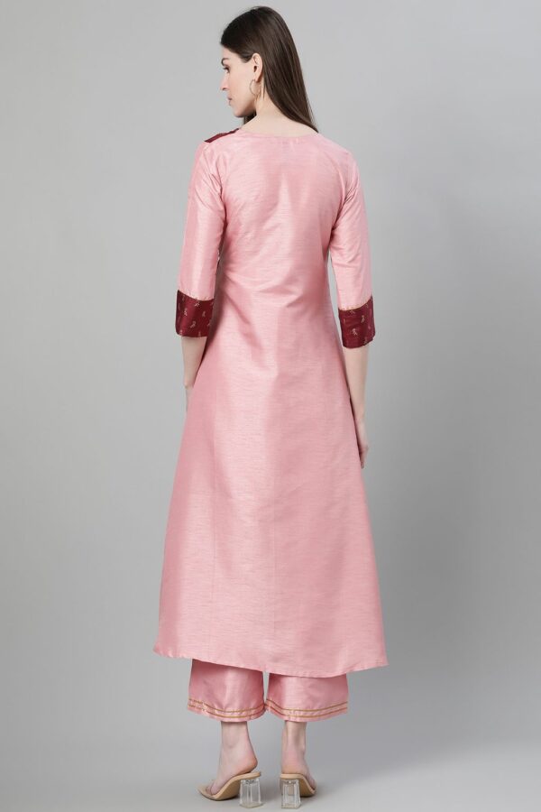 Pink Color Foil Print Flared Kurta And Palazzo Set - Image 3