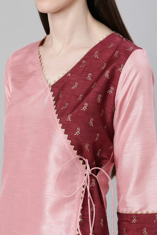 Pink Color Foil Print Flared Kurta And Palazzo Set - Image 4