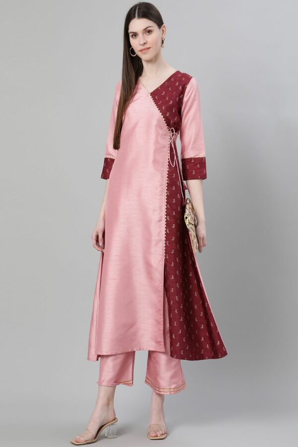 Pink Color Foil Print Flared Kurta And Palazzo Set - Image 5