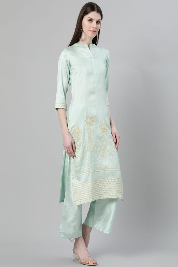 Blue Color Foil Print Straight Kurta - Image 2