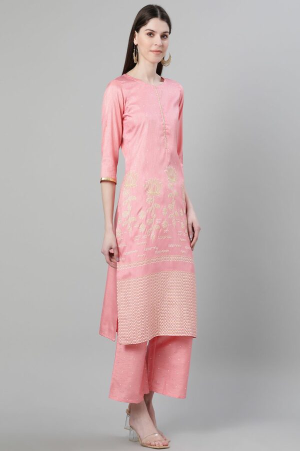 Pink Color Foil Print Straight Kurta - Image 2