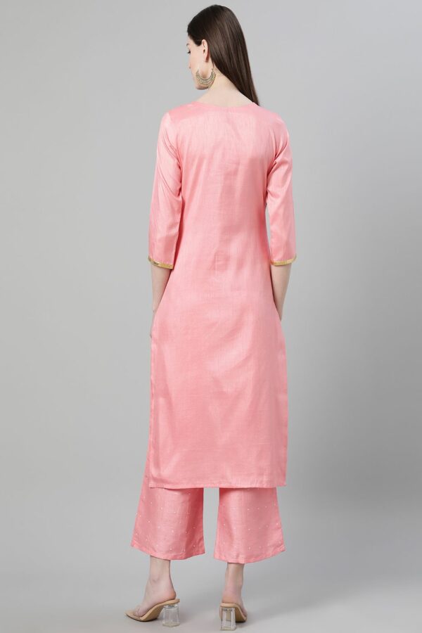 Pink Color Foil Print Straight Kurta - Image 3