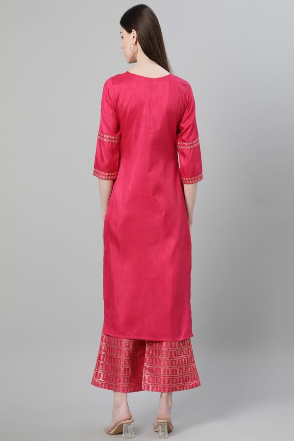 Pink Color Foil Print Straight Kurta And Palazzo Set - Image 3