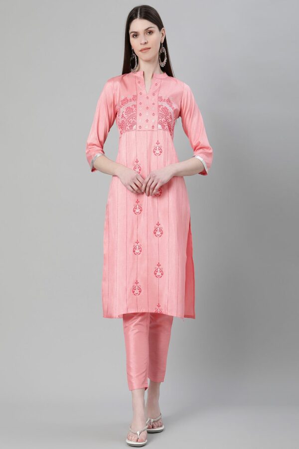 Pink Color Foil Print Straight Kurta And Pant Set