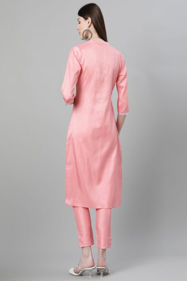 Pink Color Foil Print Straight Kurta And Pant Set - Image 3