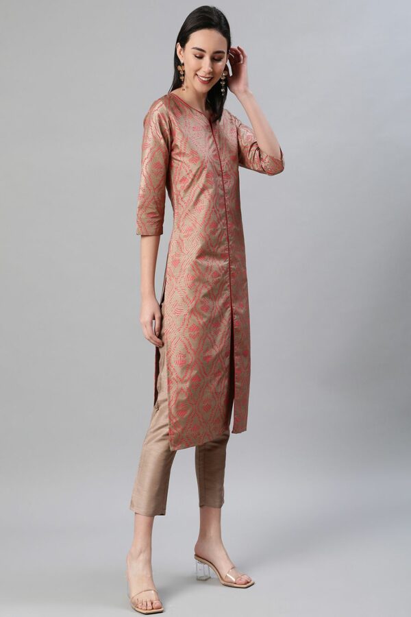 Brown Color Foil Print Straight Kurta - Image 2