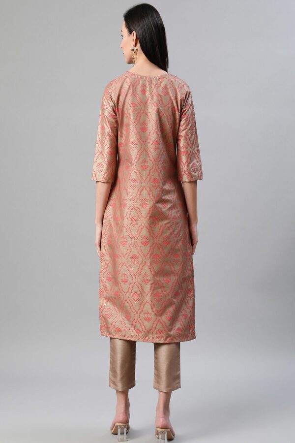 Brown Color Foil Print Straight Kurta - Image 3