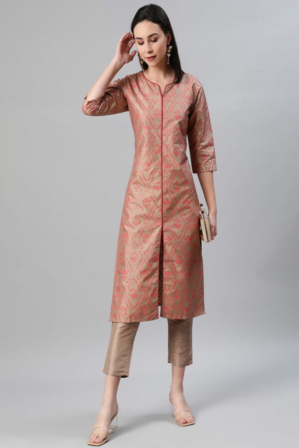 Brown Color Foil Print Straight Kurta - Image 5