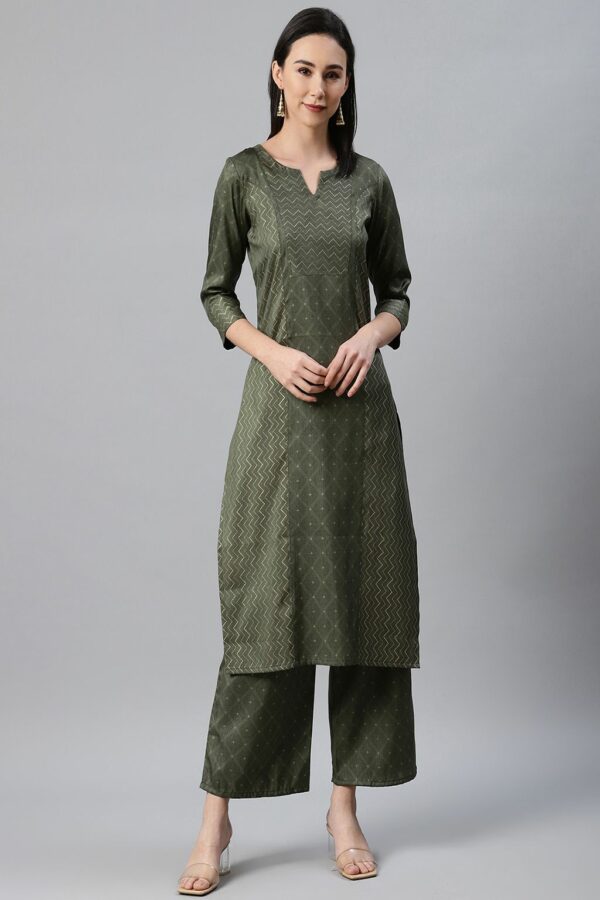 Green Color Foil Print Straight Kurta And Palazzo Set