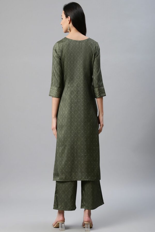 Green Color Foil Print Straight Kurta And Palazzo Set - Image 3