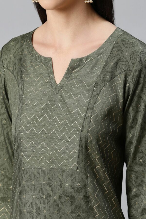 Green Color Foil Print Straight Kurta And Palazzo Set - Image 4