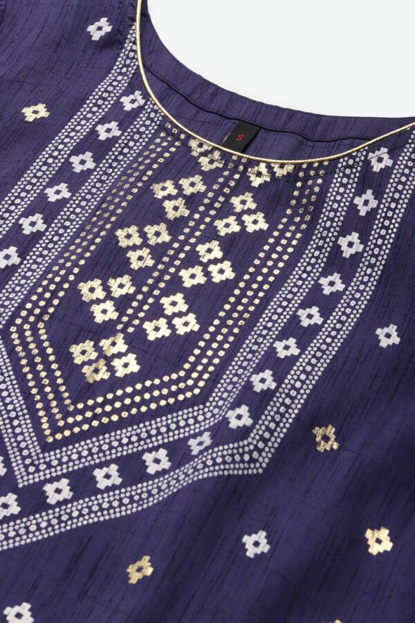 Blue Color Foil Print Straight Kurta - Image 4