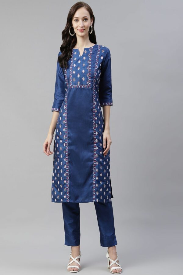 Blue Color Foil Printed Straight Kurta