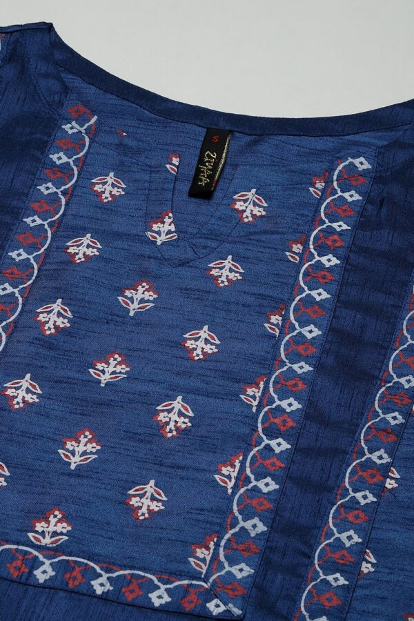 Blue Color Foil Printed Straight Kurta - Image 4