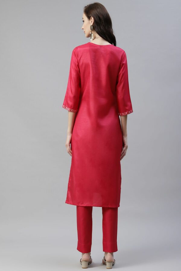 Pink Color Foil Printed Straight Kurta And Pant Set - Image 3