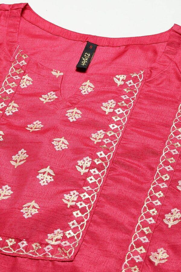 Pink Color Foil Printed Straight Kurta And Pant Set - Image 4