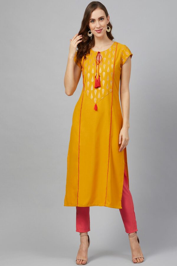 Yellow Colour Straight Polyester Rayon Kurta(ZIKURY3095)