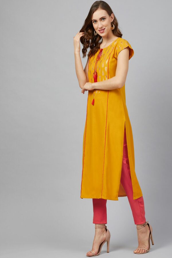 Yellow Colour Straight Polyester Rayon Kurta(ZIKURY3095) - Image 3